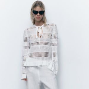 Zara POINTELLE KNIT TOP. White. Size S. New with tags.